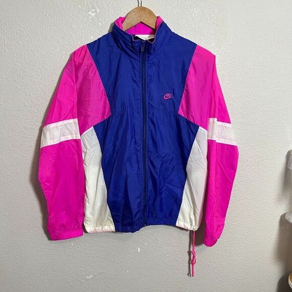 VTG 80s Nike Windbreaker Jacket S Silver Tag Color Block Full-Zip - Picture 2 of 10
